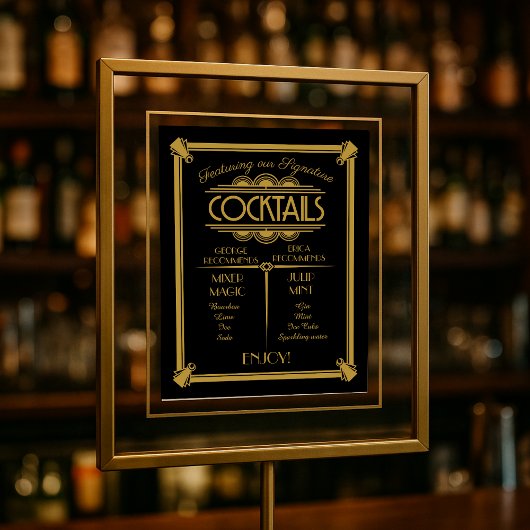 Art-Deco-Cocktail-Zeichen, Unterschrift, Bar Poster