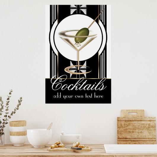 Art Deco Cocktails Großes individuelles Poster (Küche)