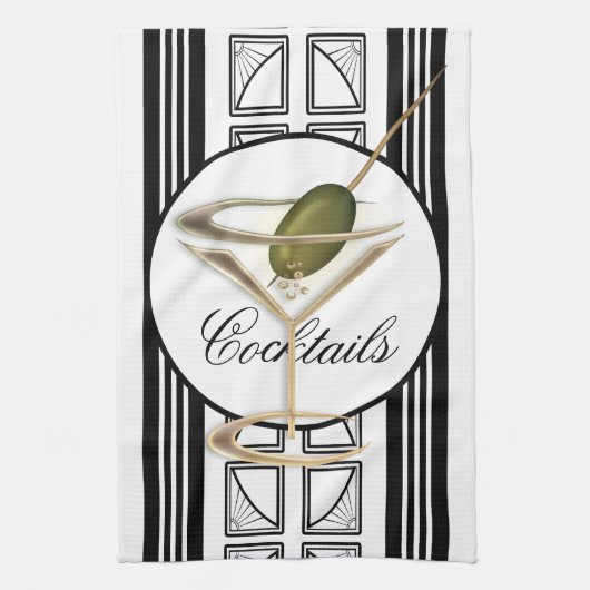 Art Deco Cocktails Tea Towel Geschirrtuch (Vertikal)