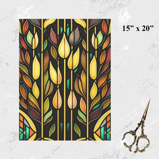 Art Deco Colorful Leaves Reeds Stained Glass Seidenpapier