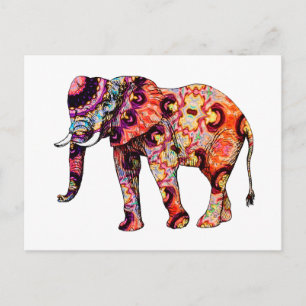 Art Deco Colorful Psychedelic Elephant Postkarte
