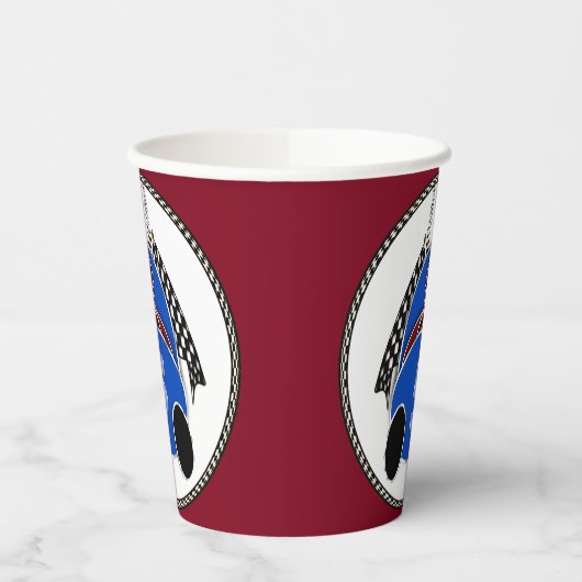 Art Deco Comic Style Blue Race Car Pappbecher (Links)