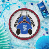 Art Deco Comic Style Blue Race Car Pappteller (Party)
