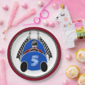 Art Deco Comic Style Blue Race Car Pappteller (Party)