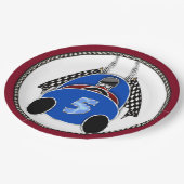 Art Deco Comic Style Blue Race Car Pappteller (Schrägansicht)