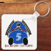 Art Deco Comic Style Blue Race Car (Personalisiert Schlüsselanhänger (Rückseite)