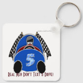 Art Deco Comic Style Blue Race Car (Personalisiert Schlüsselanhänger (Rückseite)