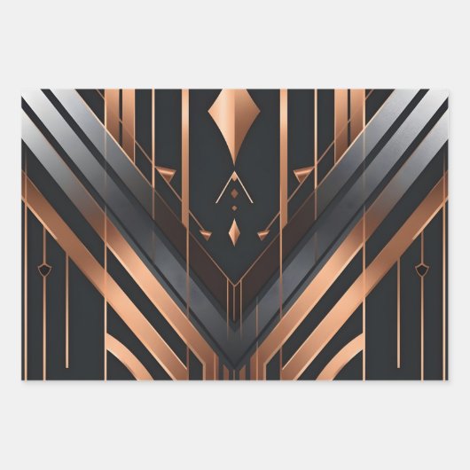 Art Deco Copper & Silver Geometric Design Geschenkpapier Set (Vorderseite 2)
