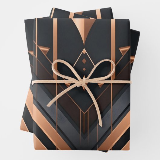 Art Deco Copper & Silver Geometric Design Geschenkpapier Set (Beispiel)