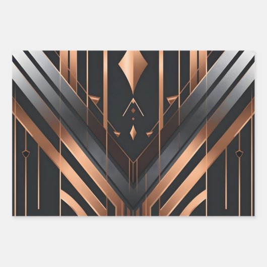 Art Deco Copper & Silver Geometric Design Geschenkpapier Set (Vorderseite)