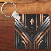 Art Deco Copper & Silver Geometric Design Schlüsselanhänger (Vorderseite)