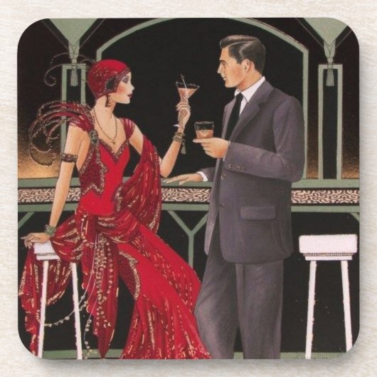 Art Déco Couple Drinks an den Bar Untersetzer (Vorderseite)