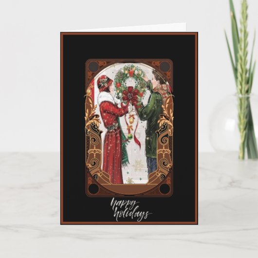 Art Deco Couple Hangwraath Weihnachtskarte Karte (Vorderseite)