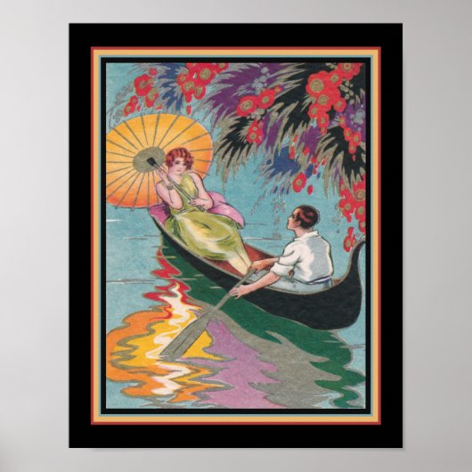 Art Deco Couple in Canoe der 20er Jahre Poster (Vorne)