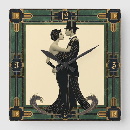 Art Deco Couple in love Quadratische Wanduhr (Vorderseite)
