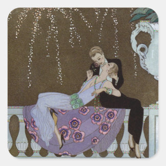Art Deco Couple Kissing Quadratischer Aufkleber