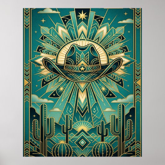 Art Deco Cowboy Hat Poster - Geometric Western (Vorne)