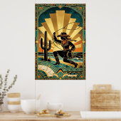 Art Deco Cowgirl Lasso Cactus Desert Sunset Poster (Küche)