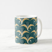 Art Deco Crane - blauer Hintergrund Kaffeetasse (VorderseiteRechts)