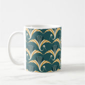 Art Deco Crane - blauer Hintergrund Kaffeetasse (Links)