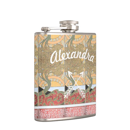 Art Deco Crossed Arrow Swirl Tree Flachmann (Rechts)