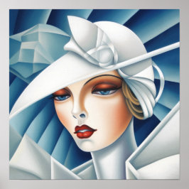 Art Deco Cubism Blue Eyes Frauenportrait Poster