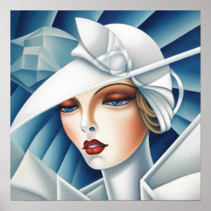 Art Deco Cubism Blue Eyes Frauenportrait Poster