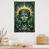 Art Deco Cubist Woman Sunset Gold Teal Poster (Küche)