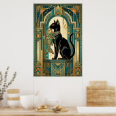 Art Deco Curtain Climbing Cat Wall Art Poster (Küche)
