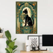 Art Deco Curtain Climbing Cat Wall Art Poster (Heimbüro)