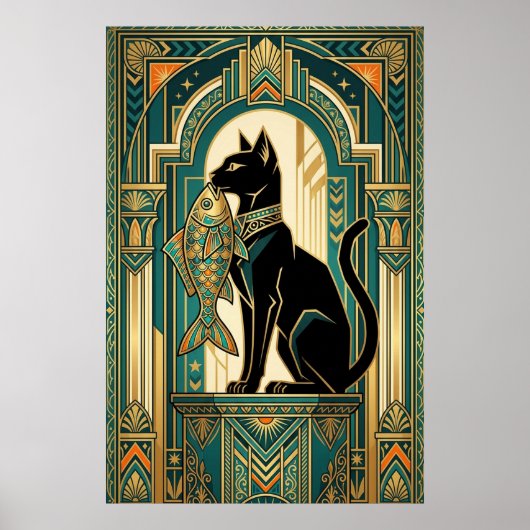Art Deco Curtain Climbing Cat Wall Art Poster (Vorne)