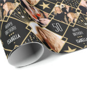 Art Deco Custom Age Name & Fotos Geburtstag Geschenkpapier (Rolleneckpunkt)