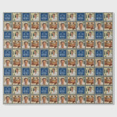 Art Deco Custom Age Photo Birthday Navy Gold Chic Geschenkpapier (Flach)