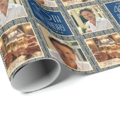 Art Deco Custom Age Photo Birthday Navy Gold Chic Geschenkpapier (Rolleneckpunkt)