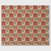 Art Deco Custom Age Photo Birthday Red Gold Chic Geschenkpapier (Flach)