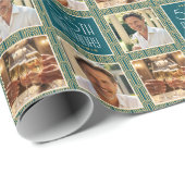 Art Deco Custom Age Photo Birthday Teal Gold Chic Geschenkpapier (Rolleneckpunkt)
