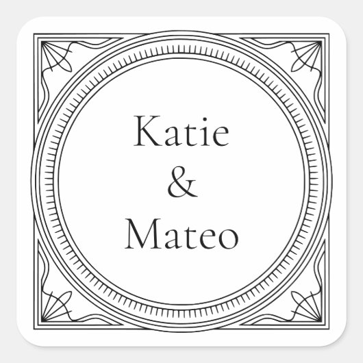 Art Deco Custom Couple's Names Elegant Quadratischer Aufkleber (Vorderseite)