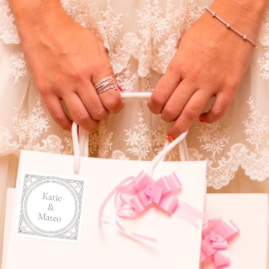 Art Deco Custom Couple's Names Elegant Quadratischer Aufkleber