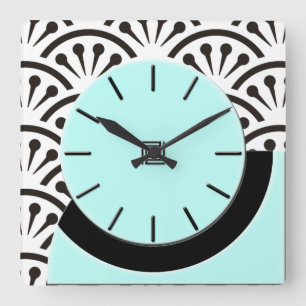 Art Deco Cut-A-Way (Aqua+Black) Quadratische Wanduhr