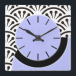 Art Deco Cut-A-Way Periwinkle and Black Quadratische Wanduhr<br><div class="desc">Concept of Cut-A-Way Wall Clock was based on a small vintage table clock found at a flea market. The original artist & manufacturer are unknown. The original digital painting for this clock captures the look of the original plastic with the suggestion of depth. Behind clock is a black and white...</div>