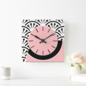 Art Deco Cut-A-Way (Plaza Pink+Black) Quadratische Wanduhr (Zuhause)