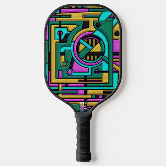Art Deco Cyberpunk Geometric Fusion Pickleball Schläger (Vorderseite)