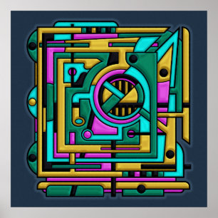 Art Deco Cyberpunk Geometrische Fusion Poster