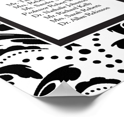 Art Deco Damask Hochzeit 16 Tabelle Seating Chart Poster (Ecke)