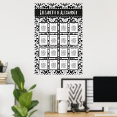 Art Deco Damask Hochzeit 16 Tabelle Seating Chart Poster (Heimbüro)