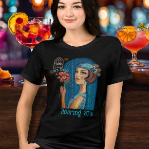 Art Deco Dame im blauen Kleid Tri-Blend Shirt