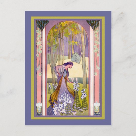 Art Deco Dame im Garten Postkarte (Vorderseite)