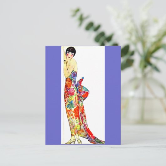 Art-Deco-Dame in formalem Gewand Postkarte (Stehend Vorderseite)
