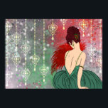 Art-Deco-Dame mit Juwelen - BIANCA: Weihnachten Poster<br><div class="desc">Unsere wunderschöne Bianca ist in einem vollen Rock gekleidet und ihr Top hat Gurte, die aus Schmuckstränden bestehen. Sie hält einen Federn-Fan und sitzt vor einem Hintergrund von subtilen Grunge, Punkten und Sternen; überlagert mit schönen hängenden Juwelen. Das Haar von Bianca ist eine Masse von Curlen in einem fabelhaften Oudo,...</div>