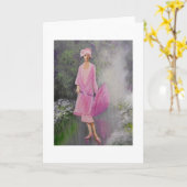 Art Déco, Dame mit Sonnenschirm, Note Card Karte (Gelbe Blume)